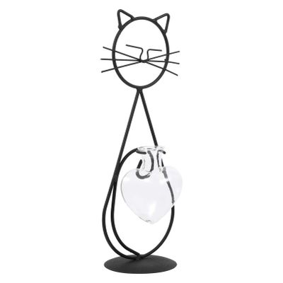 Cabilock Vase Cat Shape Hydroponic Plant Holder Minimalist Iron and Glass Desktop Decor for Design for Indoor Greenery and Plant
