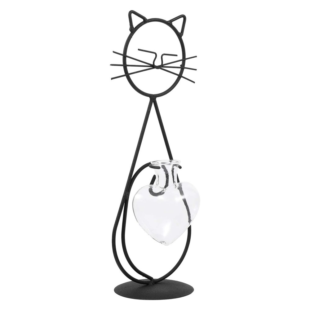 Cabilock Vase Cat Shape Hydroponic Plant Holder Minimalist Iron and Glass Desktop Decor for Design for Indoor Greenery and Plant