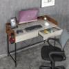 JJS 48" Home Office Computer Laptop Desk with Drawers, Modern Wooden Compact Study Writing Desk with Privacy Panel and Storage for Small Space (Walnut/Cement) view 4