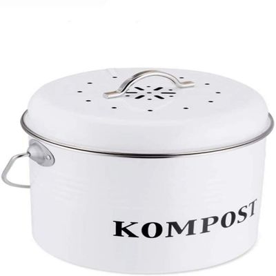 Compost Bin with Handle Made of Premium Zinc Painted Metal, Classic Design, Odourless Compost Bin for Teabags and Veg Peels,White