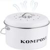 Compost Bin with Handle Made of Premium Zinc Painted Metal, Classic Design, Odourless Compost Bin for Teabags and Veg Peels,White view 2
