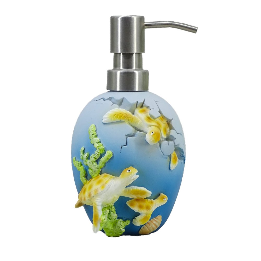 6-inch Turtle Soap Dispenser - Ocean Theme Resin Hand Soap & Lotion Organizer, Seashell Design Bathroom Decor Accents