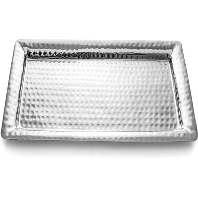 Monarch Abode Decorative Tray  16-Inch Hand Hammered Nickel Finish Metal Bathroom Tray Countertop, Vanity Trays Organizer, Perfume Plate for Dresser, Kitchen Countertop Large Fruit Platter