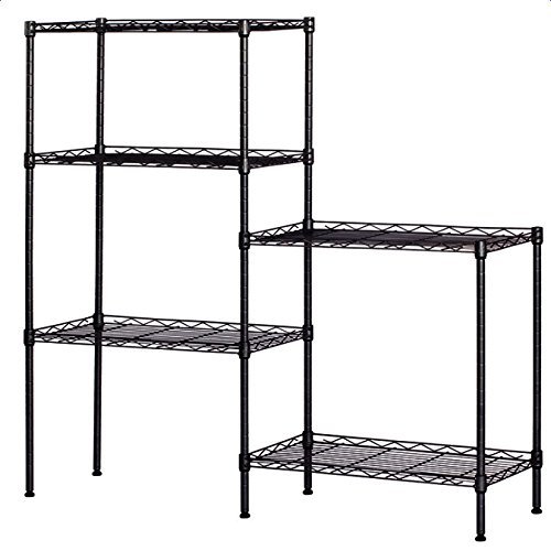 5 Tier Adjustable Wire Shelving Metal Storage Rack for Planter Laundry Bathroom Kitchen 550Lbs Capacity 21.3" D x 11.4" W x 59.1" H (Black)