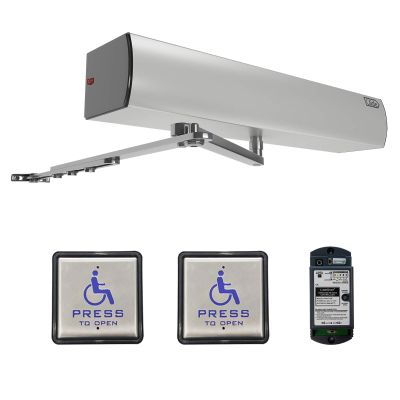 Heavy Duty Handicap Door Opener with 2 Wireless Stainless Steel Push Plate swithes for Disabled, max Door Weight 440lbs