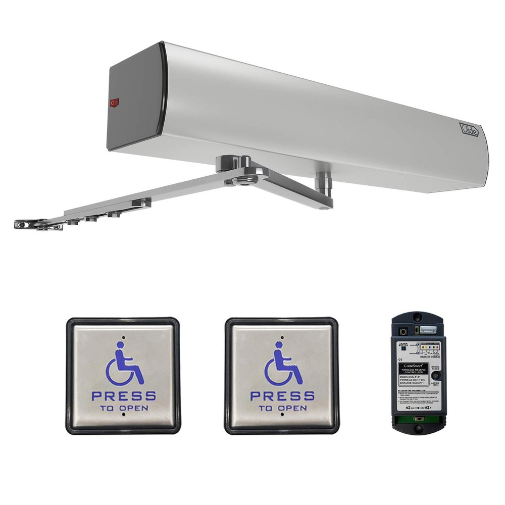 Heavy Duty Handicap Door Opener with 2 Wireless Stainless Steel Push Plate swithes for Disabled, max Door Weight 440lbs
