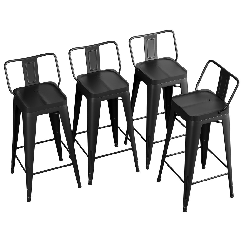 Alunaune 26" Metal Bar Stools Set of 4 Counter Height Barstools Industrial Counter Stool Kitchen Bar Chairs Indoor Outdoor-Low Back, Black