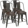24 Inch Bronze Metal Bar Stools Indoor-Outdoor Counter Height Stools Wood Seat/Top and High Backrest, Industrial Modern Kitchen Dining Bar Chairs Rustic Mid Century Stackable Stools, Set of 4 view 1