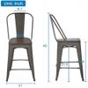 24 Inch Bronze Metal Bar Stools Indoor-Outdoor Counter Height Stools Wood Seat/Top and High Backrest, Industrial Modern Kitchen Dining Bar Chairs Rustic Mid Century Stackable Stools, Set of 4 view 2