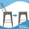 24 Inch Bronze Metal Bar Stools Indoor-Outdoor Counter Height Stools Wood Seat/Top and High Backrest, Industrial Modern Kitchen Dining Bar Chairs Rustic Mid Century Stackable Stools, Set of 4 view 3