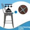 24 Inch Bronze Metal Bar Stools Indoor-Outdoor Counter Height Stools Wood Seat/Top and High Backrest, Industrial Modern Kitchen Dining Bar Chairs Rustic Mid Century Stackable Stools, Set of 4 view 4