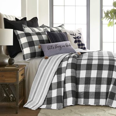 Levtex Home - Camden Bedspread Set - Full (96 x 110 in.) + Two Standard Pillow Shams (26 x20 in.) - Buffalo Check in Black and Cream - Reversible Pattern - Cotton