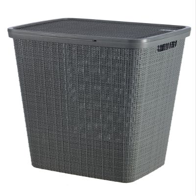 CURVER Jute Laundry Box 58 L - Dirty Laundry Bin with Lid - Good Ventilation - Ergonomic Handles - for Bathroom or Laundry Room - 70% Recycled - 43 x 34 x 58.2 cm - Grey