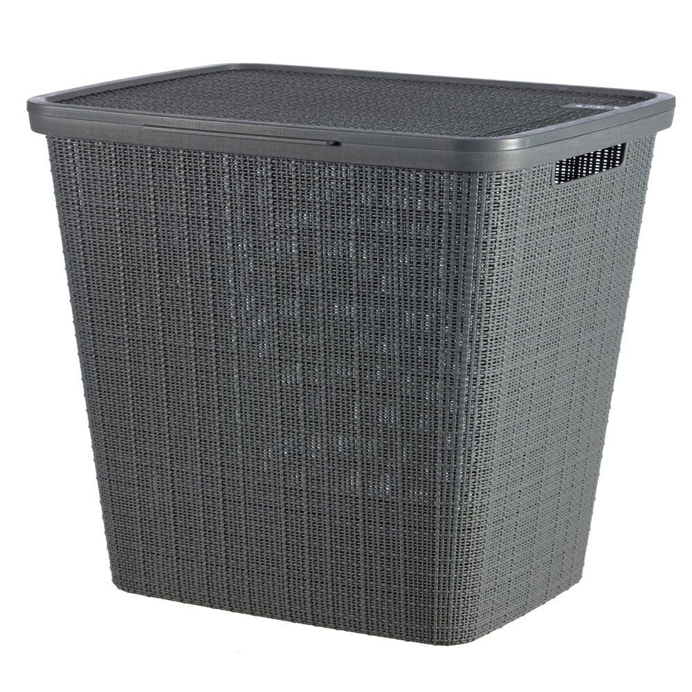 CURVER Jute Laundry Box 58 L - Dirty Laundry Bin with Lid - Good Ventilation - Ergonomic Handles - for Bathroom or Laundry Room - 70% Recycled - 43 x 34 x 58.2 cm - Grey