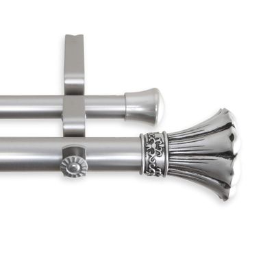 125.5" Silver Solid Contemporary Double Curtain Rod