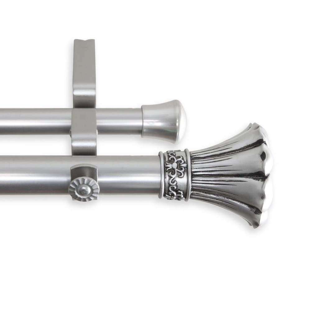 125.5" Silver Solid Contemporary Double Curtain Rod