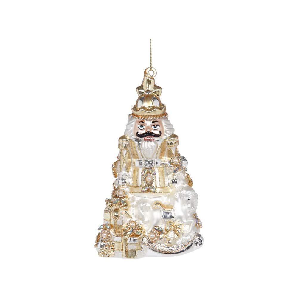 Mark Roberts 2021 Jeweled Nutcracker Christmas Ornaments: Gold/White 8" Hanging Decor for Elegant Christmas Tree Decorations and Holiday Decoration
