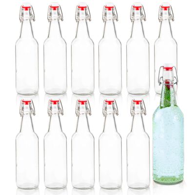 Ilyapa 12oz Clear Glass Beer Bottles for Home Brewing - 12 Pack with Flip Caps for Beer Bottling