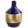 Nearly Natural 9in. Lux Blue Ceramic Vase with Gold Band view 1