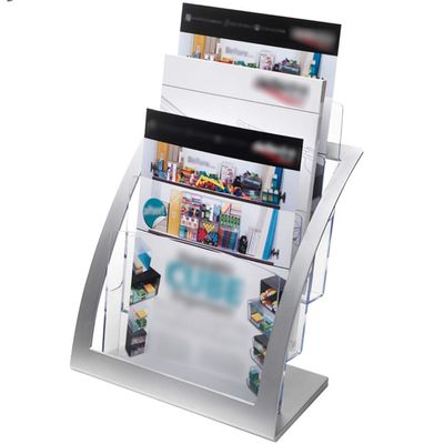 ZYCSKTL Brochure Stand Magazine Rack Table,Company Desktop Magazine Rack, Three-Tier Data Catalog Rack, Company Desktop Propaganda Rack (Color : Silver, Size : 28.5 * 17.6 * 34cm)
