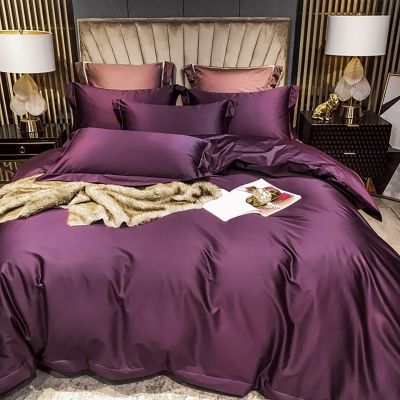 100% Satin Queen/Full Size 5 Piece Purple Duvet Cover Set,600 TC with Hidden Zipper & Corner Ties Rich Silk Super Soft Silk Like Satin Duvet Covers Set - (1 Duvet Cover with 4 Pillowcase)