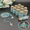 12pcs Rosary in Glass Bottle Beaded Necklace w/Crucifix Cross Charm w/Orgazna Bag Baptism/Christiening Favors Recuerdos de Bautizo(Blue) view 2