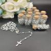 12pcs Rosary in Glass Bottle Beaded Necklace w/ Crucifix Cross Charm w/ Orgazna Bag Baptism/Christiening Favors Recuerdos de Bautizo(White) view 1