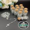 12pcs Rosary in Glass Bottle Beaded Necklace w/ Crucifix Cross Charm w/ Orgazna Bag Baptism/Christiening Favors Recuerdos de Bautizo(White) view 2