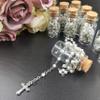 12pcs Rosary in Glass Bottle Beaded Necklace w/ Crucifix Cross Charm w/ Orgazna Bag Baptism/Christiening Favors Recuerdos de Bautizo(White) view 4