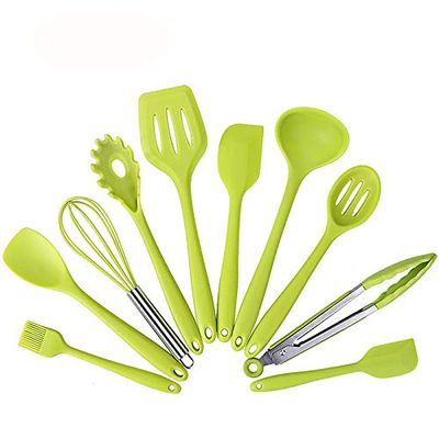 10Pcs/Set Silicone Heat Resistant Kitchen Cooking Utensils Non-Stick Baking Tool Tongs ladle Gadget DISHWASHER SAFE FOOD GRADE SILICONE