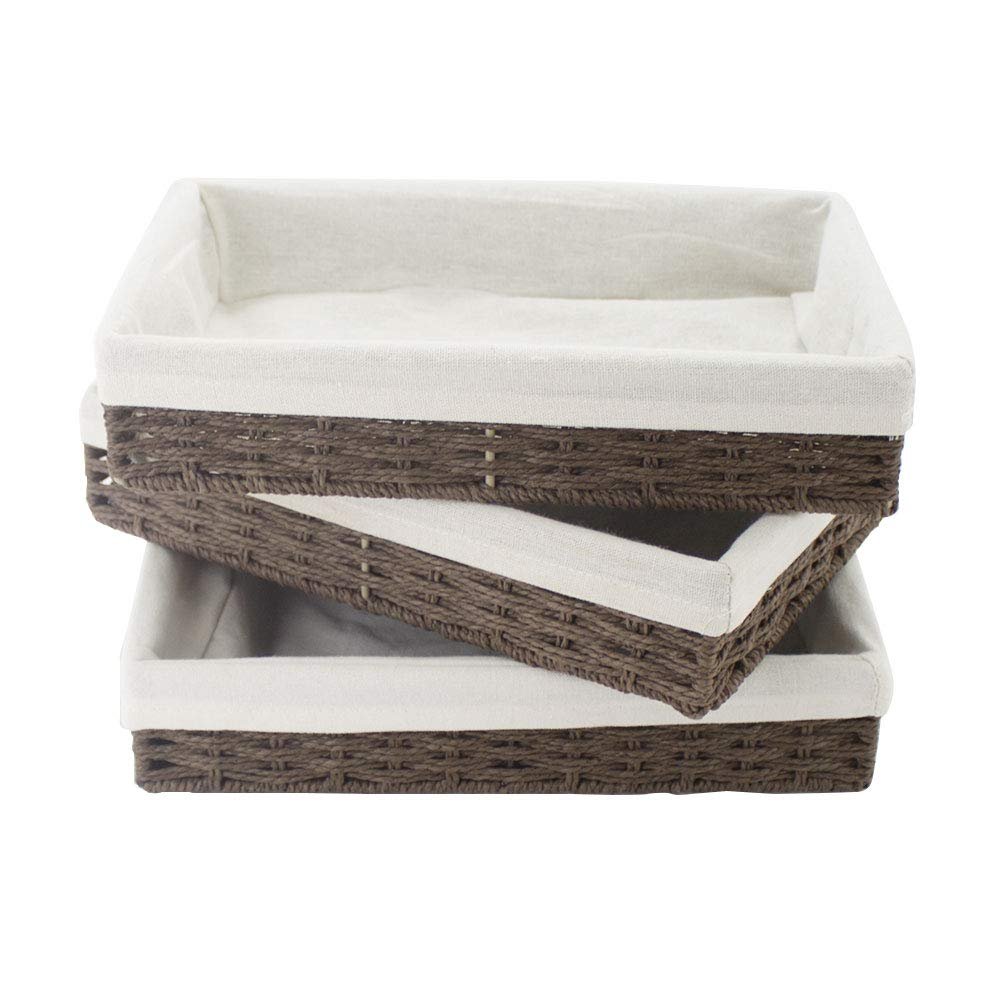 3Pcs Paper Rope Woven Storage Baskets, Delicate Storage Box for Shelves/Bathroom/Kitchen/Living Room/Office Desk/Bedroom. (Brown)