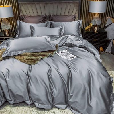 100% Satin Twin/Twin XL Size 5 Piece Gray Duvet Cover Set,600 TC with Hidden Zipper & Corner Ties Rich Silk Super Soft Silk Like Satin Duvet Covers Set - (1 Duvet Cover with 4 Pillowcase)