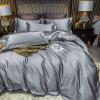 100% Satin Twin/Twin XL Size 5 Piece Gray Duvet Cover Set,600 TC with Hidden Zipper & Corner Ties Rich Silk Super Soft Silk Like Satin Duvet Covers Set - (1 Duvet Cover with 4 Pillowcase) view 1