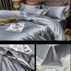 100% Satin Twin/Twin XL Size 5 Piece Gray Duvet Cover Set,600 TC with Hidden Zipper & Corner Ties Rich Silk Super Soft Silk Like Satin Duvet Covers Set - (1 Duvet Cover with 4 Pillowcase) view 2