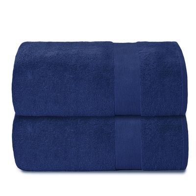 Belizzi Home Premium Cotton Oversized 2 Pack Bath Sheet 35x70-100% Pure Cotton - Ideal for Everyday use - Ultra Soft & Highly Absorbent - Machine Washable - Navy Blue