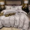 100% Satin Queen/Full Size 5 Piece Silver Duvet Cover Set,600 TC with Hidden Zipper & Corner Ties Rich Silk Super Soft Silk Like Satin Duvet Covers Set - (1 Duvet Cover with 4 Pillowcase) view 1