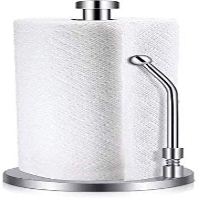 Kitchen Roll Holder, Free Standing Stainless Steel Paper Towel Holder Vertical Design with Spring Metal Pole Stand One-Handed Operation Paper Towel Dispenser