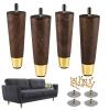 ALAMHI Mid-Century Modern Couch Legs - Set of 4, 6 Inch Brown Round Tapered with Brass Base for Cabinets, Coffee Table, Ottoman, Sofa, Loveseat, Armchair view 1