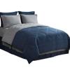 8Pcs Reversible Comforter Bedding Set 100% Cotton 500 GSM in A Bag 1Comforter,1Fitted Sheet 15''DP,1Flat Sheet,2Pillow Shams,2Pillow Cases,1Pleated Bed Skirt 15''Drop,Full-Navy/Gray view 1