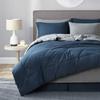 8Pcs Reversible Comforter Bedding Set 100% Cotton 500 GSM in A Bag 1Comforter,1Fitted Sheet 15''DP,1Flat Sheet,2Pillow Shams,2Pillow Cases,1Pleated Bed Skirt 15''Drop,Full-Navy/Gray view 4