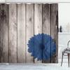 Ambesonne Rustic Shower Curtain, Flower Red Dahlia on Foreground of Murky Featured Dated Wooden Board Retro Art Print, Cloth Fabric Bathroom Decor Set with Hooks, 69" W x 84" L, Royal Blue view 1