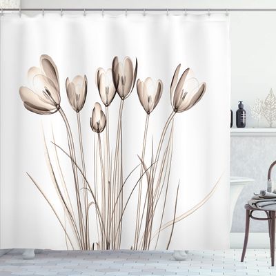 Ambesonne Flower Shower Curtain, X-ray Image of Tulips Solarized Effect Nature Inspired Illustration, Cloth Fabric Bathroom Decor Set with Hooks, 69" W x 75" L, Dark Taupe