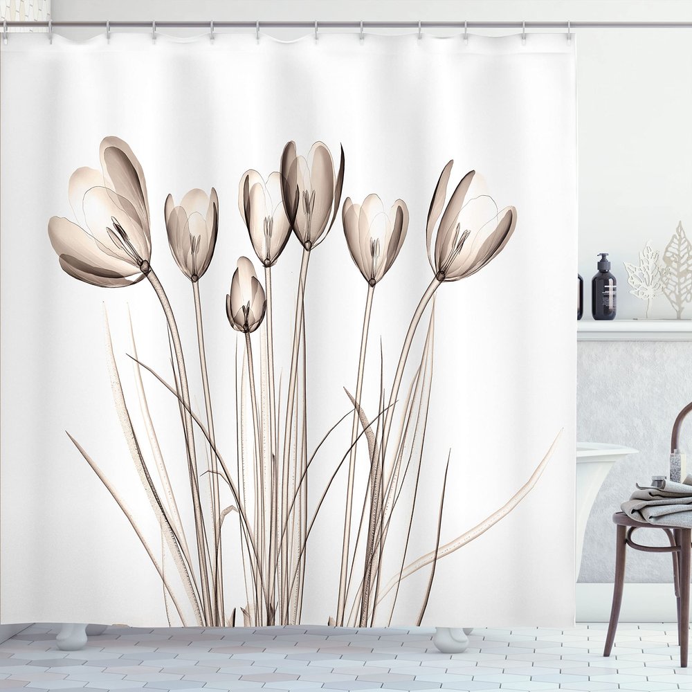 Ambesonne Flower Shower Curtain, X-ray Image of Tulips Solarized Effect Nature Inspired Illustration, Cloth Fabric Bathroom Decor Set with Hooks, 69" W x 75" L, Dark Taupe