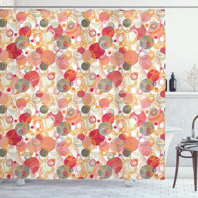 Ambesonne Abstract Shower Curtain, Hand Drawn Sketchy Geometrical Retro Modern Circles Image Illustration, Cloth Fabric Bathroom Decor Set with Hooks, 69" W x 75" L, Dark Magenta