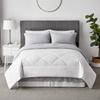 8Pcs Reversible Comforter Bedding Set 100% Cotton 500 GSM in A Bag 1Comforter,1Fitted Sheet 15''DP,1Flat Sheet,2Pillow Shams,2Pillow Cases,1Pleated Bed Skirt 15''Drop,Twin-White/Gray view 2