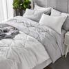 8Pcs Reversible Comforter Bedding Set 100% Cotton 500 GSM in A Bag 1Comforter,1Fitted Sheet 15''DP,1Flat Sheet,2Pillow Shams,2Pillow Cases,1Pleated Bed Skirt 15''Drop,Twin-White/Gray view 3