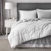 8Pcs Reversible Comforter Bedding Set 100% Cotton 500 GSM in A Bag 1Comforter,1Fitted Sheet 15''DP,1Flat Sheet,2Pillow Shams,2Pillow Cases,1Pleated Bed Skirt 15''Drop,Twin-White/Gray view 4