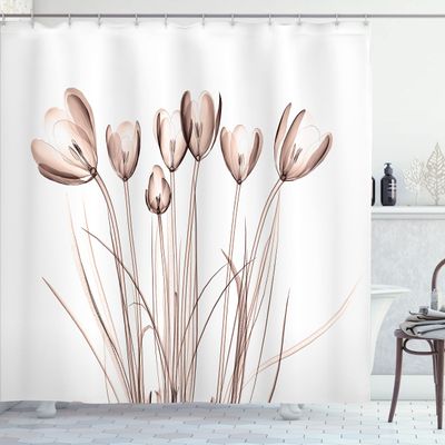 Ambesonne Flower Shower Curtain, X-ray Image of Tulips Solarized Effect Nature Inspired Illustration, Cloth Fabric Bathroom Decor Set with Hooks, 69" W x 75" L, Pale Chocolate