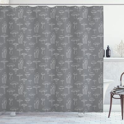 Ambesonne Mushroom Shower Curtain, Monochrome Digital Pencil Drawing Magic Garden Produce Sketch Illustration Art, Cloth Fabric Bathroom Decor Set with Hooks, 69" W x 70" L, Dimgray White