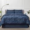 8Pcs Pinch Pleated Comforter Bedding Collection 100% Cotton 500 GSM in A Bag 1Comforter,1Fitted Sheet 15''DP,1Flat Sheet,2Pillow Shams,2Pillow Cases,1Pleated Bed Skirt 15''Drop,Queen/Pinch Navy view 2